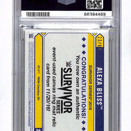 2017 Topps Heritage WWE Survivor 2016 Mat Relics Alexa Bliss Bronze PSA 9 /99