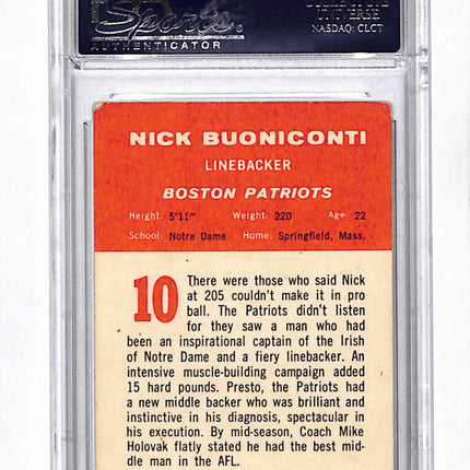 1963 Fleer Nick Buoniconti #10 PSA 3