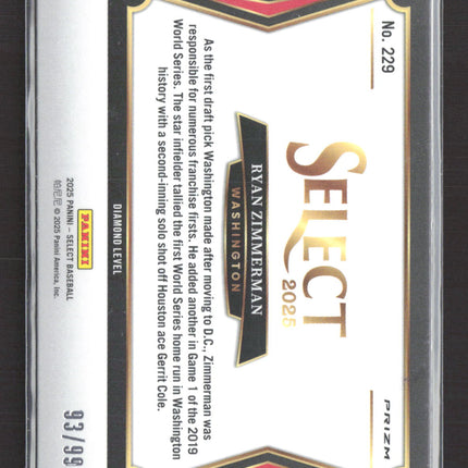 2025 Panini Select Prizm Diamond Level Ryan Zimmerman #229 Red White Blue 93/99