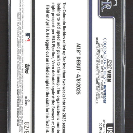 2025 Topps Update Series Zac Veen #US2 Green 82/99