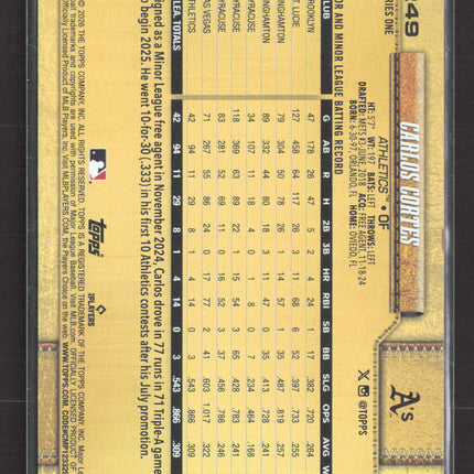 2025 Topps Series One Carlos Cortes #249 Golden Mirror RC