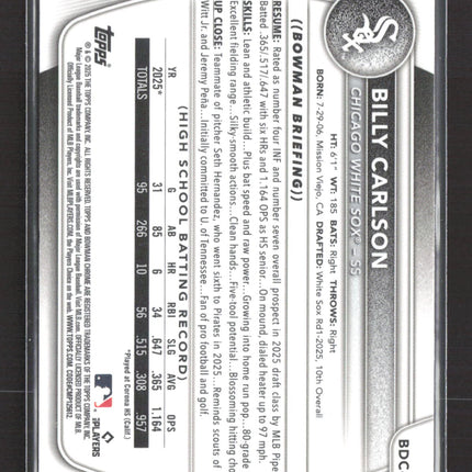 2025 Bowman Chrome Draft Billy Carlson #BDC-10 Green Mojo Refractor 44/99