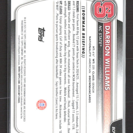 2025 Bowman Chrome University Darrion Williams #BCP-36 Steel /100