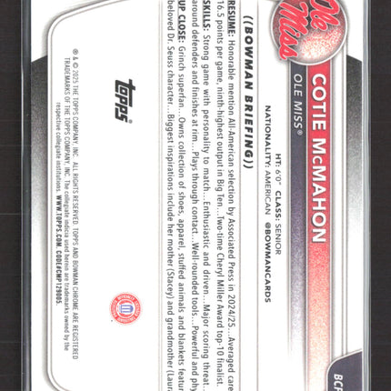 2025 Bowman Chrome University Cotie McMahon #BCP-30 Raywave 399/399