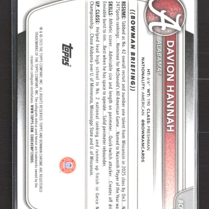 2025 Bowman Chrome University Davion Hannah #BCP-46 Steel