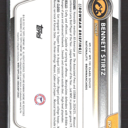 2025 Bowman Chrome University Bennett Stirtz #BCP-90 Steel