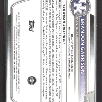 2025 Bowman Chrome University Brandon Garrison #BCP-97 Blue Mojo Refractor /175
