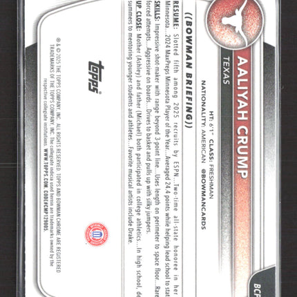 2025 Bowman Chrome University Aaliyah Crump #BCP-33 Mojo Refractor 1st Bowman