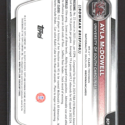 2025 Bowman Chrome University Ayla McDowell #BCP-84 Mojo Refractor