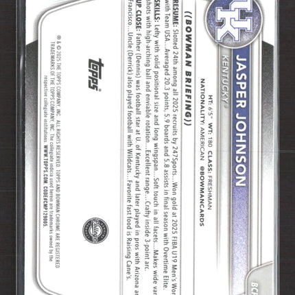 2025 Bowman Chrome University Jasper Johnson #BCP-6 Mojo Refractor