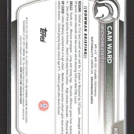 2023 Bowman Chrome University Cam Ward #BCP-53 Mojo Refractor