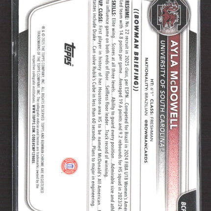 2025 Bowman Chrome University Ayla McDowell #BCP-84 Mojo Refractor