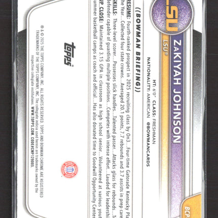 2025 Bowman Chrome University Zakiyah Johnson #BCP-73 Mojo Refractor 1st Bowman