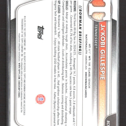 2025 Bowman Chrome University Ja'Kobi Gillespie #BCP-58 Mojo