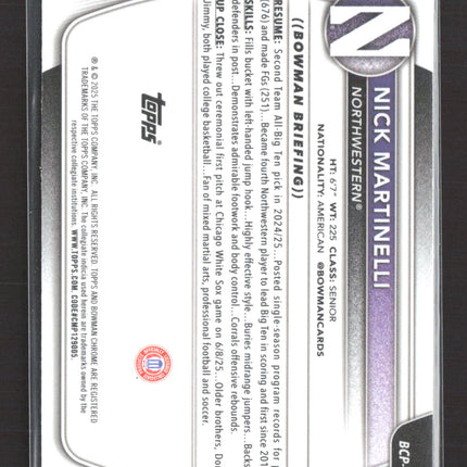 2025 Bowman Chrome University Nick Martinelli #BCP-62 Mojo