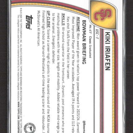 2024 Topps Bowman Chrome University Kiki Iriafen #47 Blue Sapphire