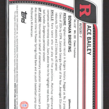 2025 Bowman Chrome University Ace Bailey #1 Blue Sapphire 1st Bowman