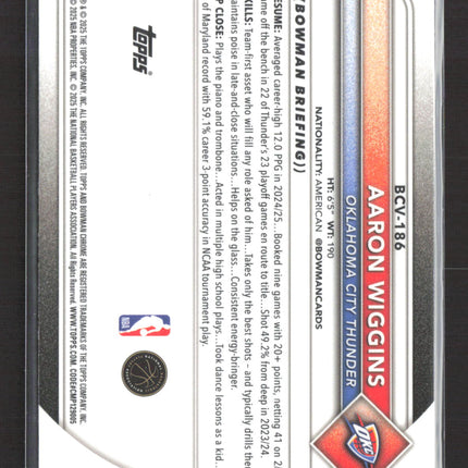 2025 Topps Bowman Chrome Aaron Wiggins #BCV-186 Refractor 168/399