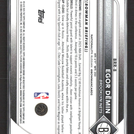 2025 Topps Bowman Chrome Egor Demin #BRR-8 RC Red Logo