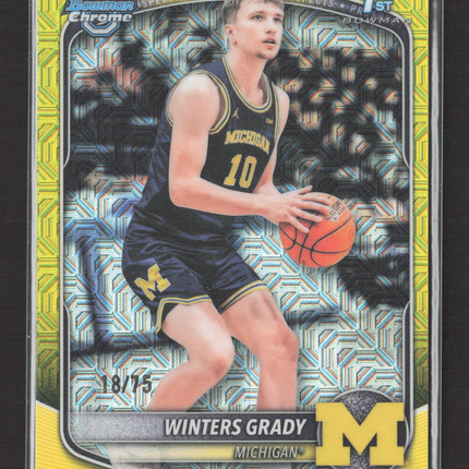 2025 Bowman Chrome University Winters Grady #BCP-67 Yellow Mojo Refractor 18/75