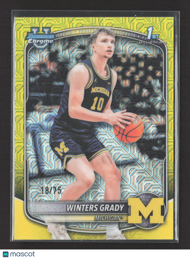 2025 Bowman Chrome University Winters Grady #BCP-67 Yellow Mojo Refractor 18/75