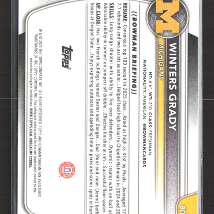 2025 Bowman Chrome University Winters Grady #BCP-67 Yellow Mojo Refractor 18/75