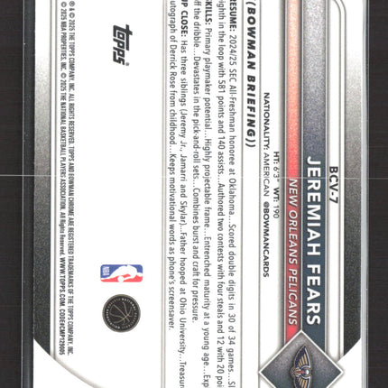 2025 Topps Bowman Chrome Jeremiah Fears #BCV-7 Mojo Refractor RC