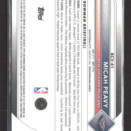 2025 Bowman Chrome University Micah Peavy #BCV-41 Purple Refractor RC /199