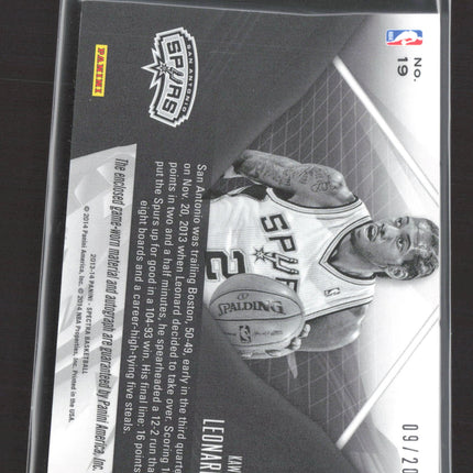 2014 Panini Spectra Spectacular Swatches Kawhi Leonard #19 Orange 09/20 Auto