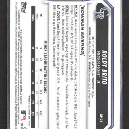 2026 Bowman Roldy Brito #BP-21 Blue Paper 041/150
