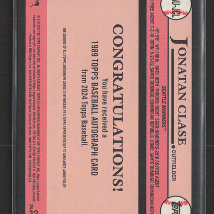 2024 Topps 1989 Topps Baseball Autograph Card Jonatan Clase #89AU-JCL RC Auto