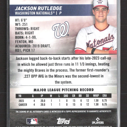 2024 Topps Stadium Club Jackson Rutledge #SCBA-JRU RC Auto