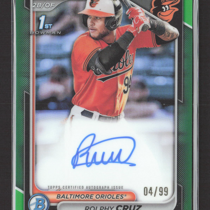 2024 Bowman Chrome Rolphy Cruz #CPA-RC Green Refractor 04/99 Auto