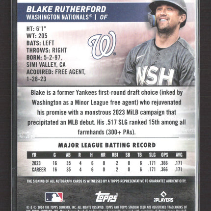 2024 Topps Stadium Club Blake Rutherford #SCBA-BR Auto