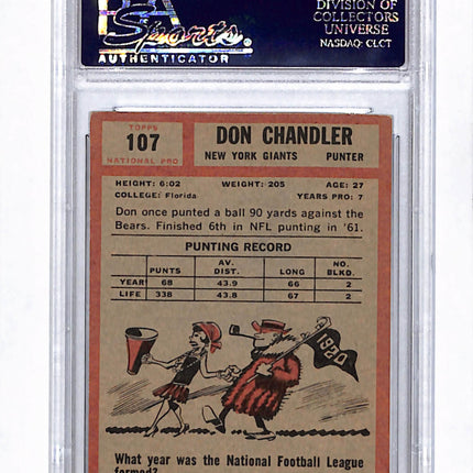 1962 Topps Don Chandler #107 Auto Psa Authentic