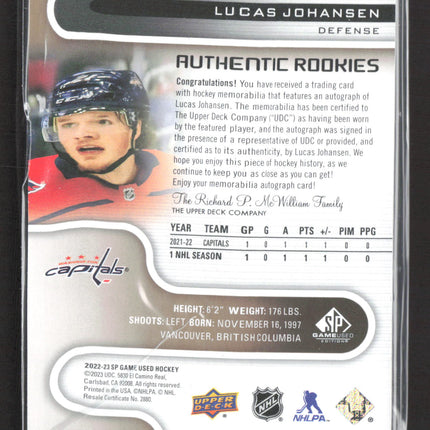 2023 UD SP Game Used Authentic Rookie Lucas Johansen #224 Premium Patch /49 Auto