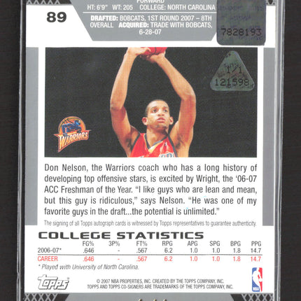 2007 Topps Co-Signers Brandan Wright #89 Yellow Printing Plate Auto 1/1