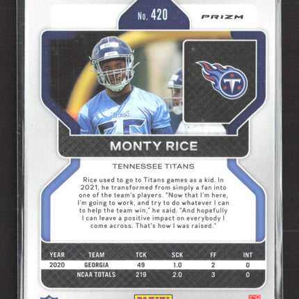 2021 Panini Prizm Monty Rice #420 Red White Blue RC