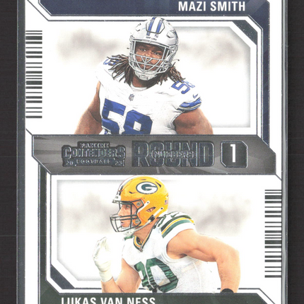 2023 Panini Contenders Football Round Numbers Lukas Van Ness Mazi Smith #7