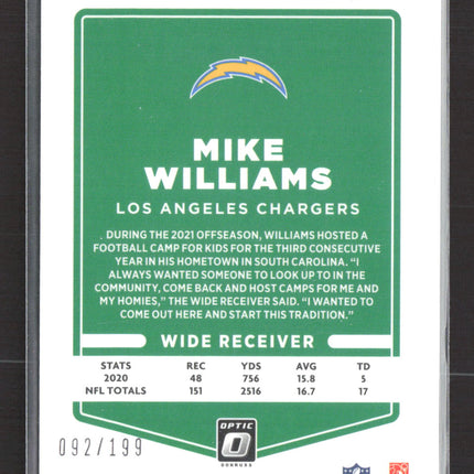 2021 Panini Donruss Optic Prizm Mike Williams #46 Orange 092/199