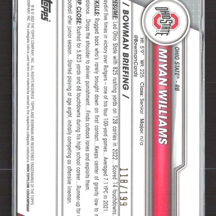 2023 Bowman University Chrome Miyan Williams #110 Blue 118/199 1st Bowman