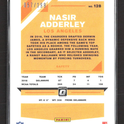 2019 Panini Donruss Optic Prizm Nasir Adderley #128 Orange RC 057/199