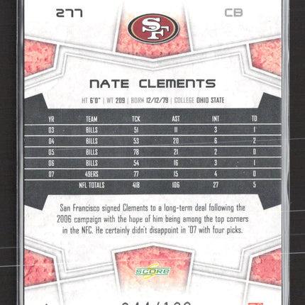 2008 Score Select Scorecard Nate Clements #277
