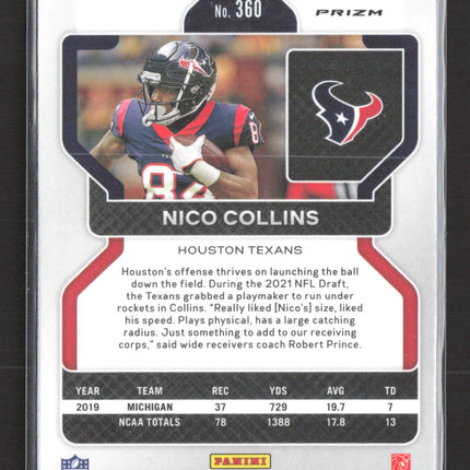 2021 Panini Prizm Football Nico Collins #360 Red White Blue RC