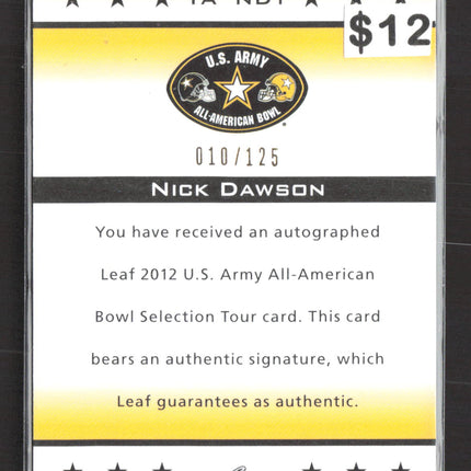 2012 Leaf U.S. Army Bowl Selection Tour Nick Dawson #TA-ND1 010/125 Auto