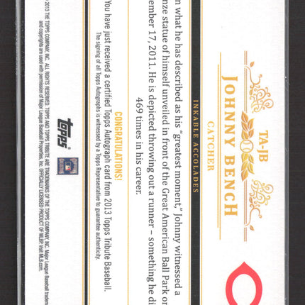 2013 Topps Tribute Johnny Bench #TA-JB 28/31 Auto