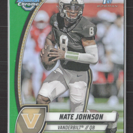 2024 Bowman Chrome University Nate Johnson #135 Green Refractor 1st Bowman /99