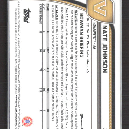 2024 Bowman Chrome University Nate Johnson #135 Green Refractor 1st Bowman /99