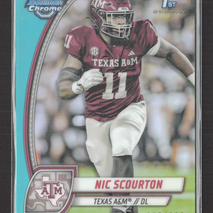2024 Bowman Chrome University Nic Scourton #137 Aqua Refractor 1st Bowman /299