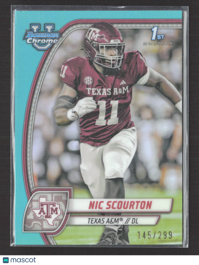 2024 Bowman Chrome University Nic Scourton #137 Aqua Refractor 1st Bowman /299